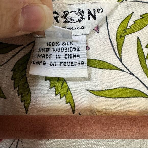 Citron Silk Butterfly Print Button Up Blouse - Picture 4 of 13